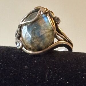Labradorite and blue stone sterling silver ring